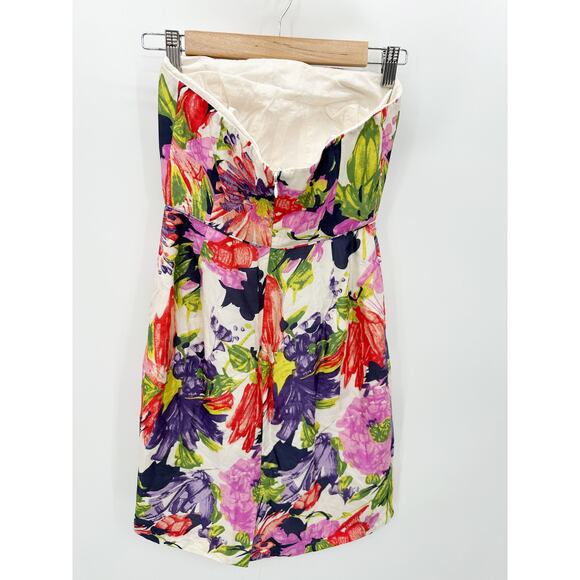 J.Crew Womens Cream Floral Print Strapless Mini Dress Size 0 Silk Party Event - Picture 2 of 8